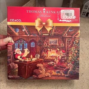 Thomas Kinkade Santa Checking His List Christmas Puzzle - Red and Gold